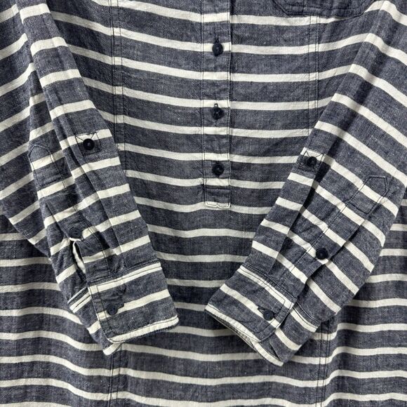 Boden Dress Womens 6R Gray Striped Linen Popover Button Up Knee Length Collared - Picture 6 of 15